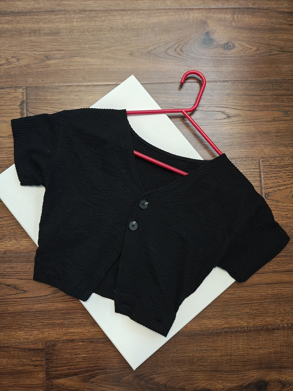 Black Short Sleeve Cropped Button Cardigan
